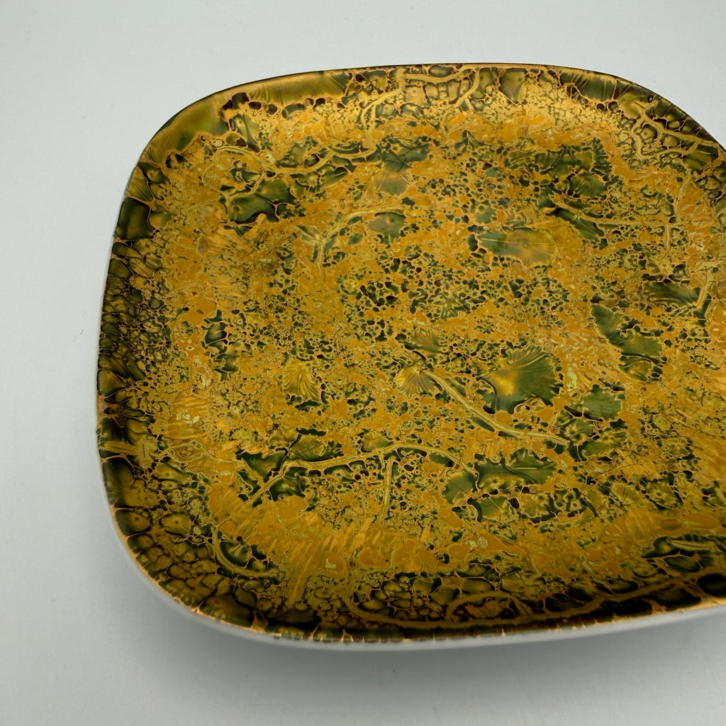 Rosenthal Studio-Linie Vintage Schälchen 11 cm I Handgemalt Gold Grün I Kristallglasur Konfektteller Mid-Century Modern I Unikat Rosenthal