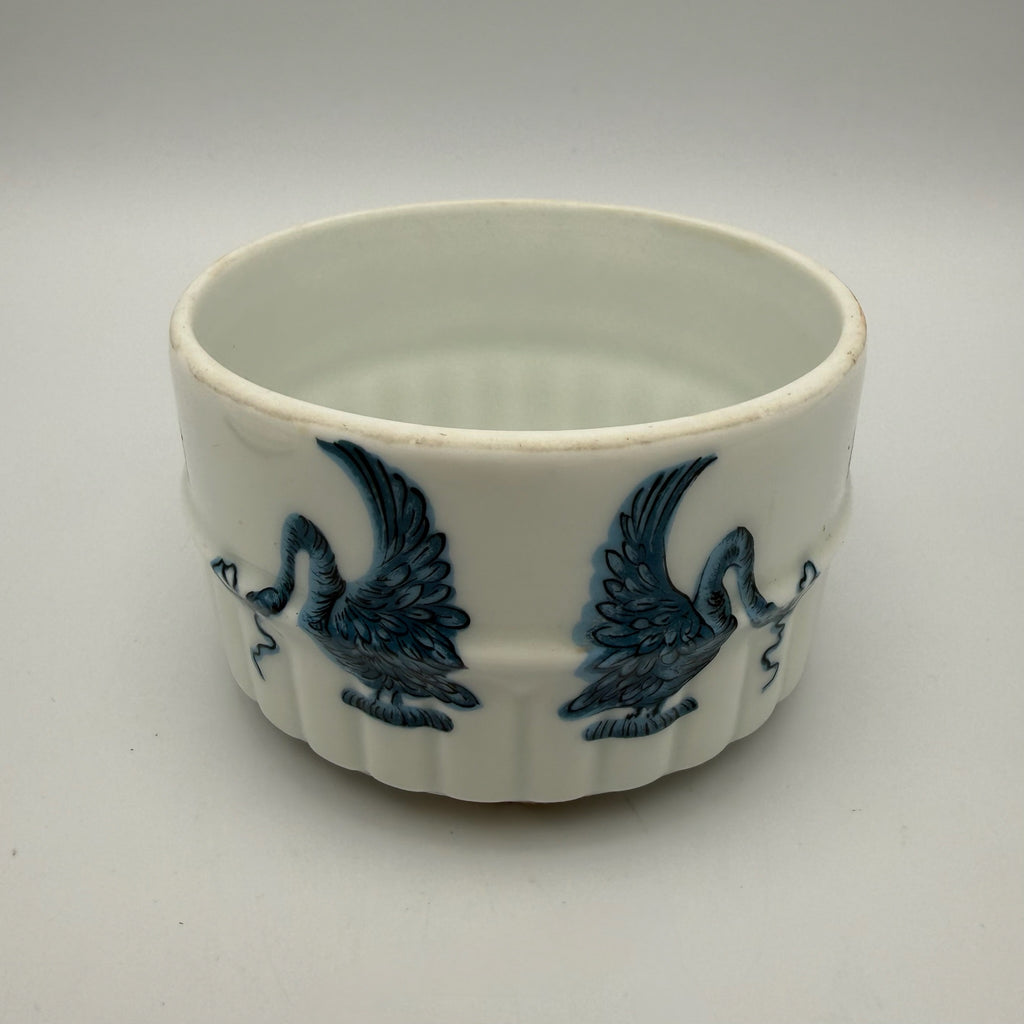 3tlg Porcelaine de Paris Badezimmer Set I Dekor Lamballe Schwanen-Motiv I Flakons & Deckeldose Frankreich 1970er Porcelaine de Paris