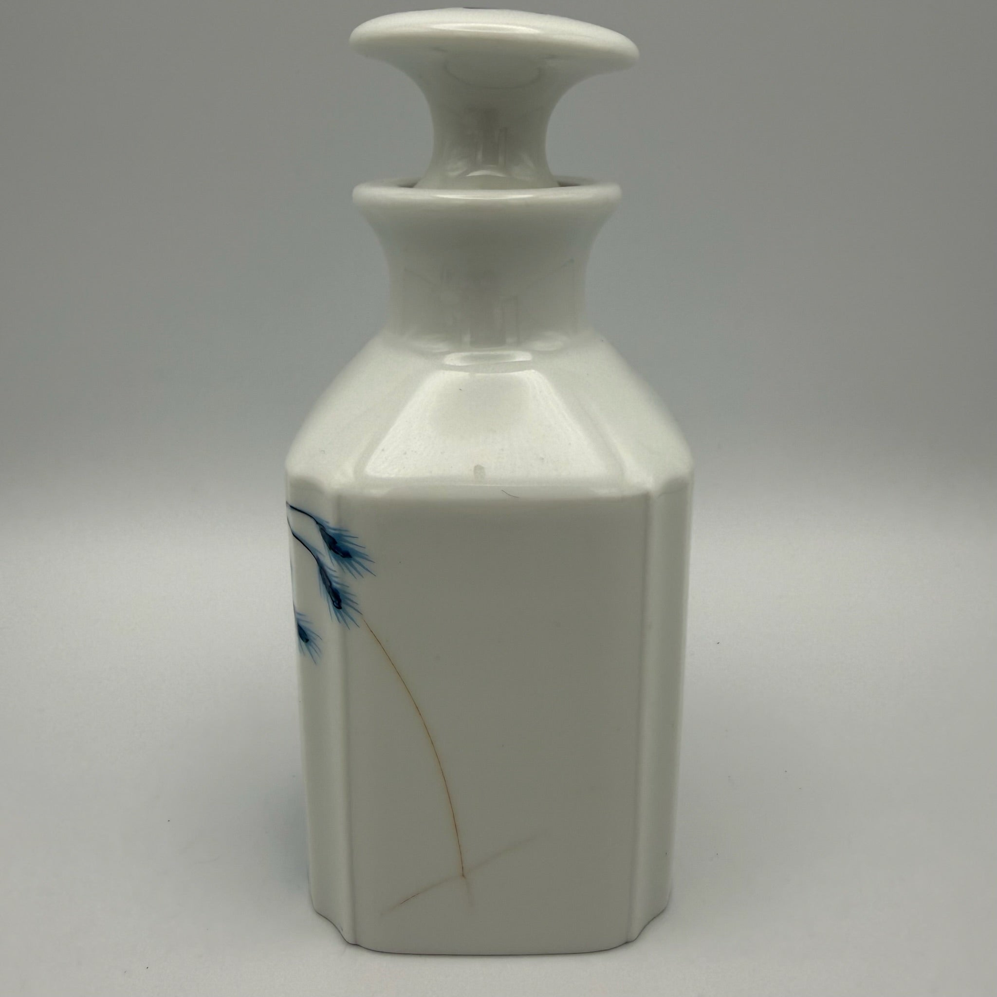 3tlg Porcelaine de Paris Badezimmer Set I Dekor Lamballe Schwanen-Motiv I Flakons & Deckeldose Frankreich 1970er Porcelaine de Paris