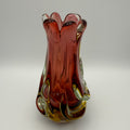 Vintage Murano Stil Glas Vase Rot Gelb Handgeformt Wellenrand Kunstglas 70er Showroom Ansbach