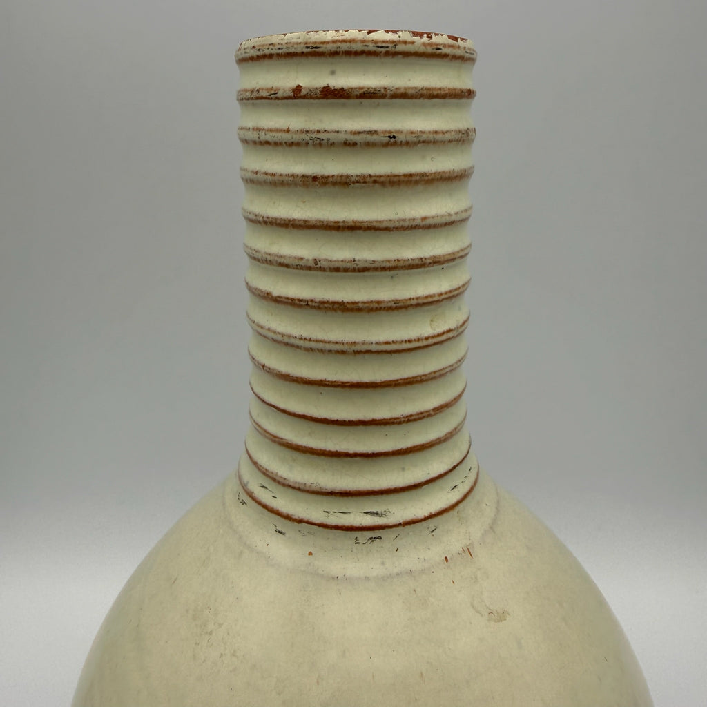 Jürgel Keramik Elstra Studio-Vase I Rillenhals Creme Braun I DDR Kunsthandwerk 1970er I Boho Vintage 19,3 cm Jürgel Keramik