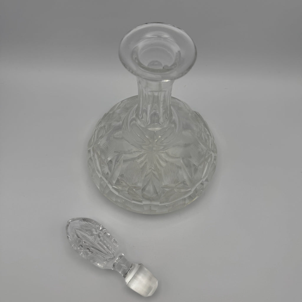 Schwere Vintage Glas Karaffe mit Kugelverschluss Flache Form Eisboden 25cm 1088g Showroom Ansbach