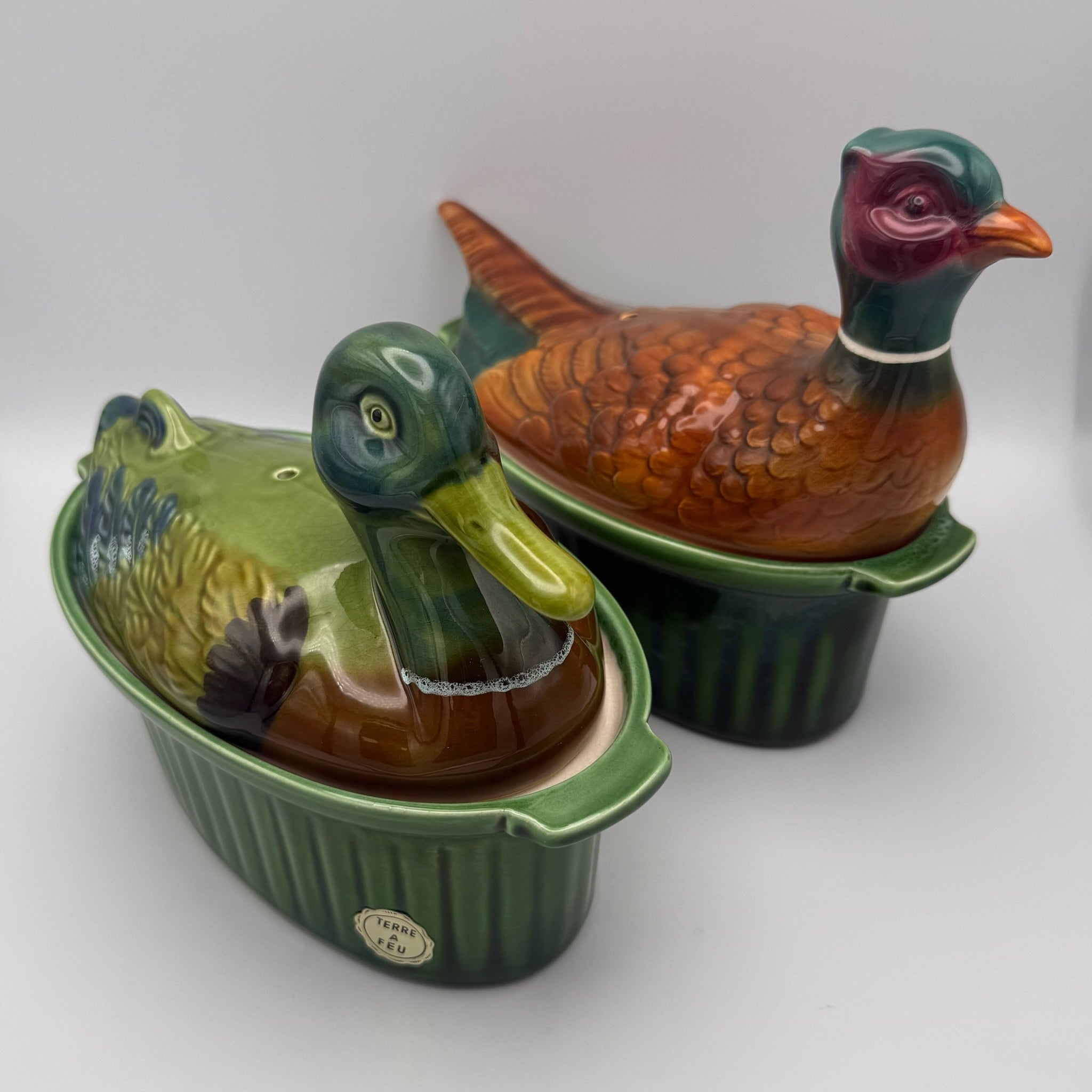 2er Set Frz. Ur-Pastetenformen 1950er I Ente & Fasan Terre a Feu I Unbenutzt Showroom Ansbach