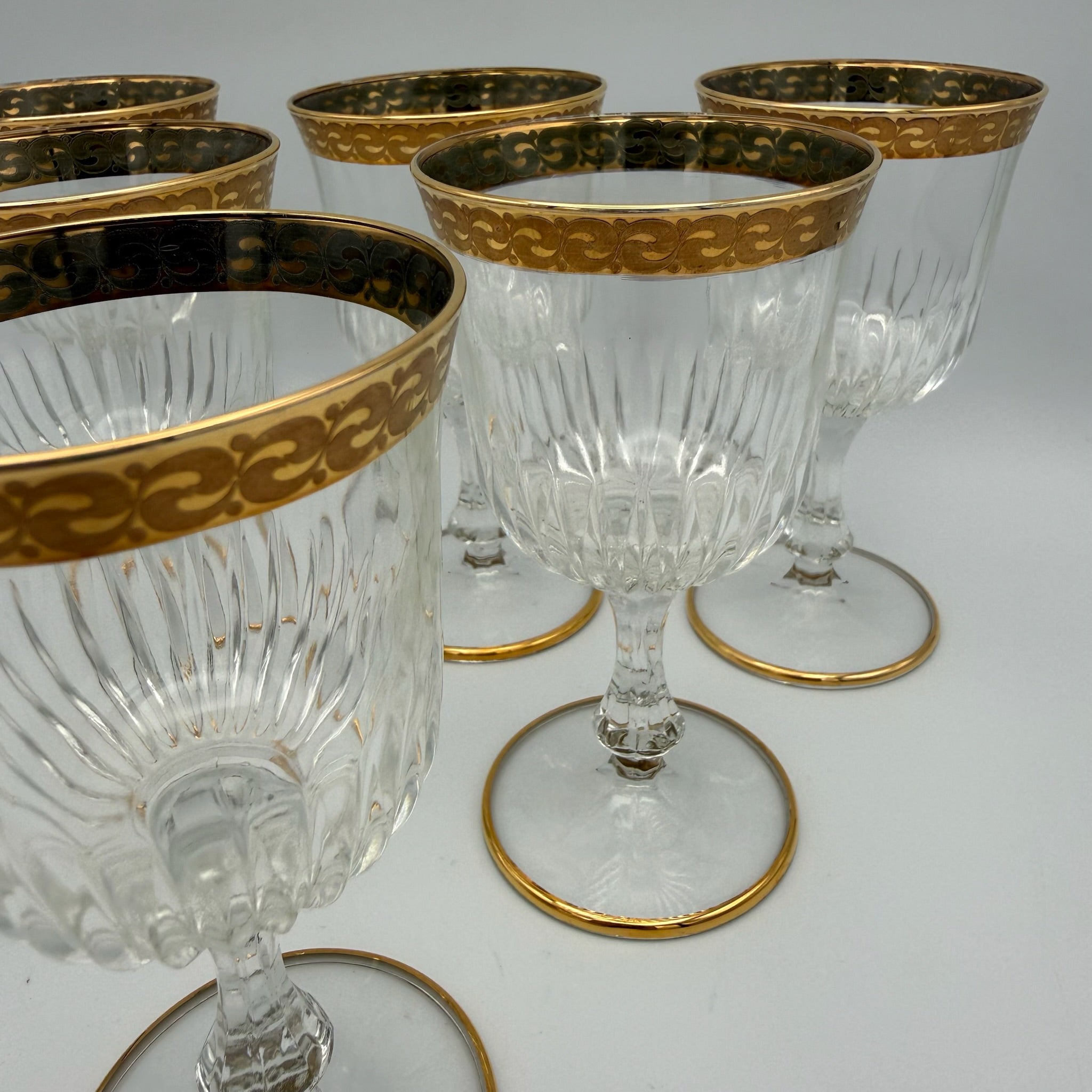6x Vintage Longdrinkgläser Set Goldrand Wassergläser Kristall Mid Century 60er Showroom Ansbach