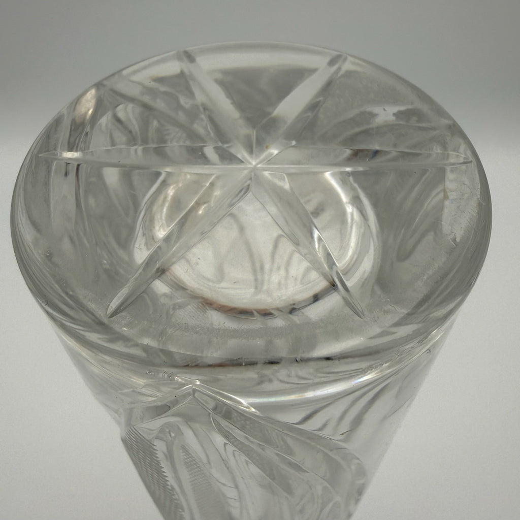 Vintage Kristallglas Vase I Zylindrisch I Geometrischer Schliff I Eisboden I 22 cm Showroom Ansbach