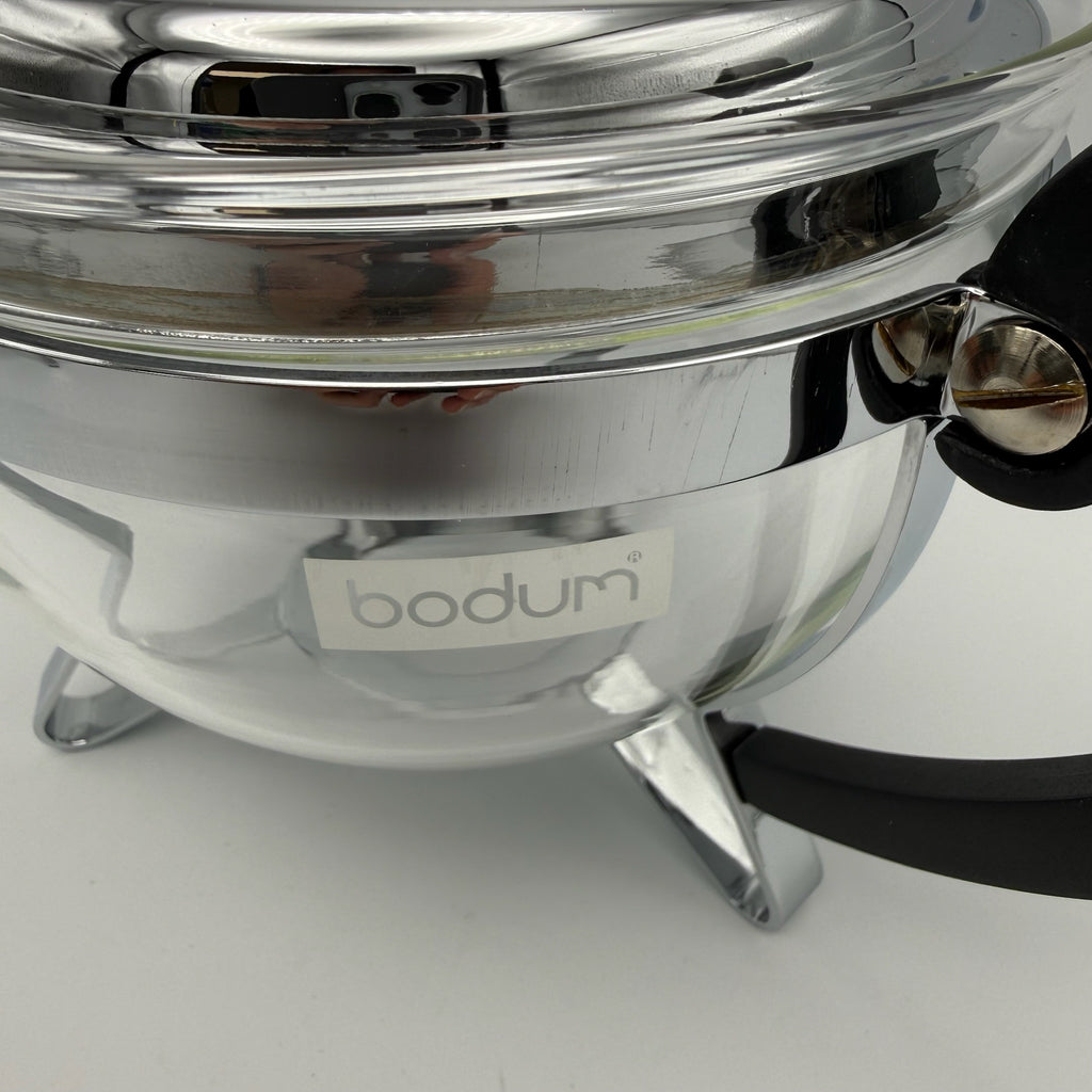 Vintage Bodum Teekanne mit 2 Tassen I Glas & Chrom – Mid Century Design I 3-teiliges Set Bodum