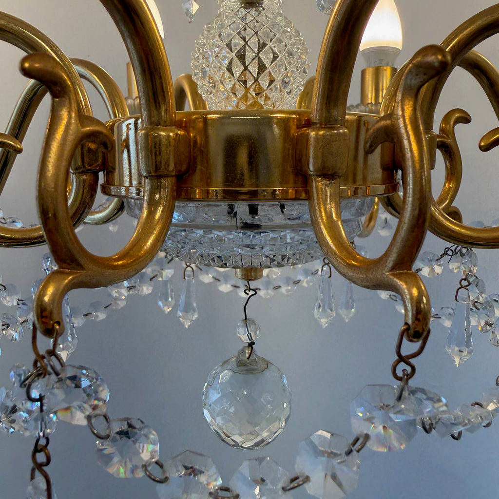 Prachtvoller 8-flammiger Kristall-Kronleuchter um 1960 I 14 Karat Echtgold-Vergoldung I Schweres Bleikristall Prunk-Chandelier 74 cm Showroom Ansbach