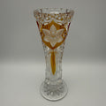 Vintage Kristall Vase Böhmen Bernstein Überfang Keilschliff Blume Medaillon edel Showroom Ansbach