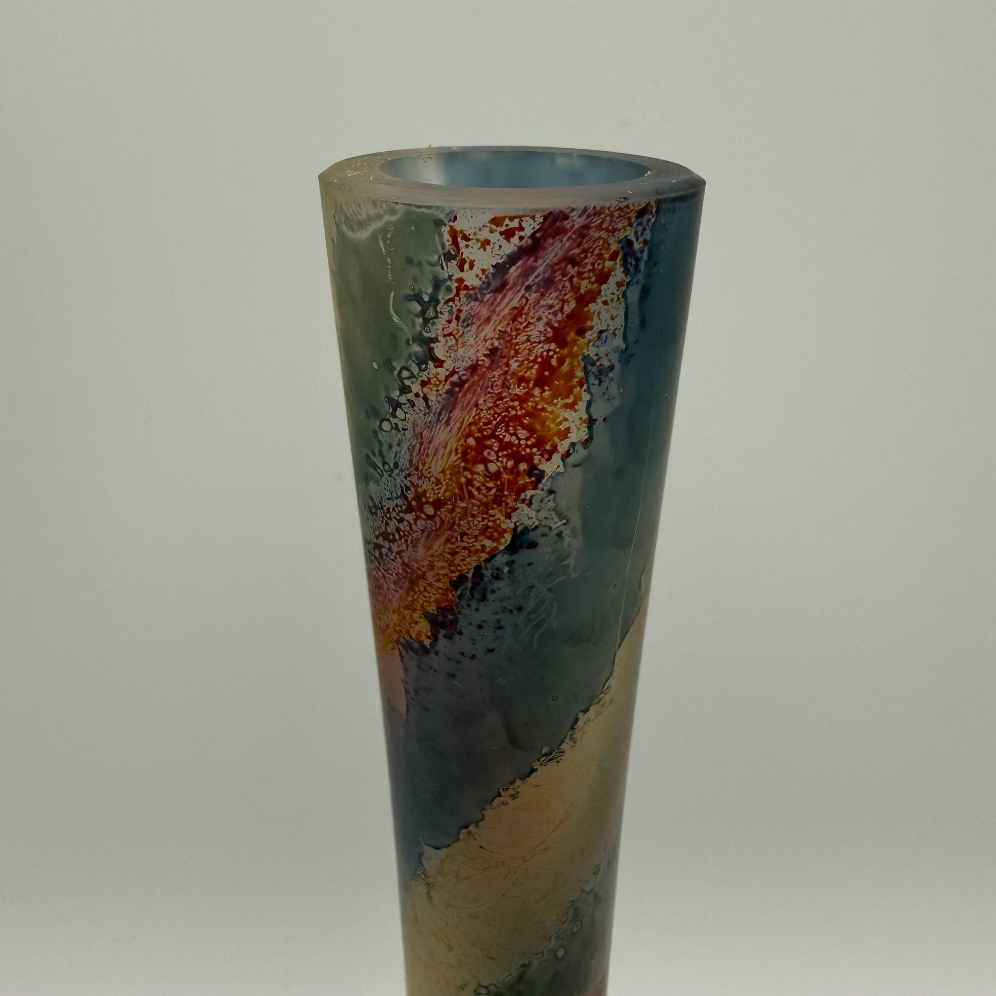 Künstler Studioglas Solitärvase I Satiniert Bunt I Finger-Vase Mattglas Modern Art I Vintage um 1990 I 20 cm Showroom Ansbach