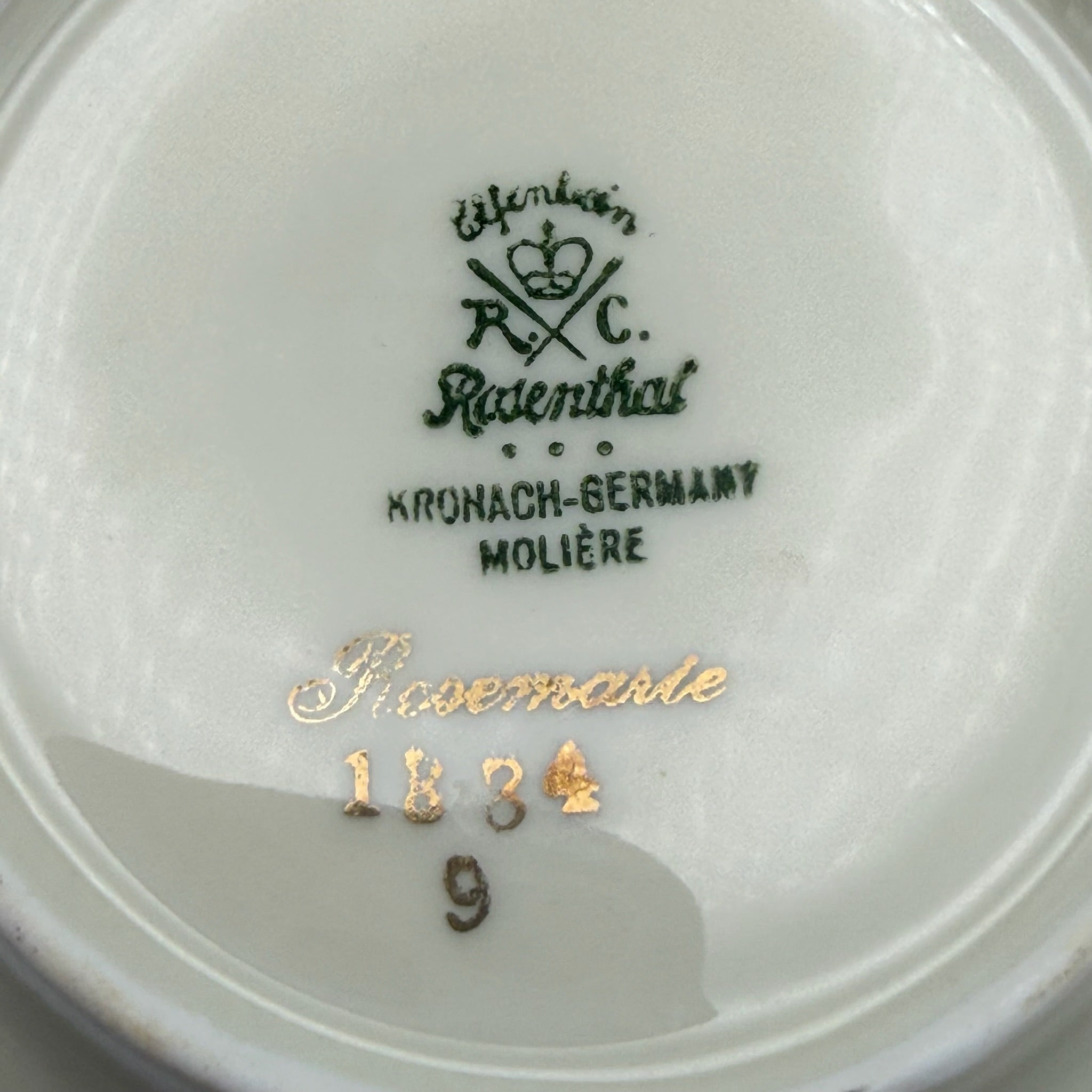 5er Set antike Rosenthal Kronach Tellerchen I Dekor Rosemarie I Konfektteller Goldrand 1920er Vintage Rosenthal