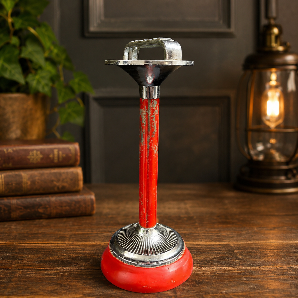 Vintage VINTHE Standaschenbecher England 1950er 1960er Mid Century Chrom Rot Showroom Ansbach