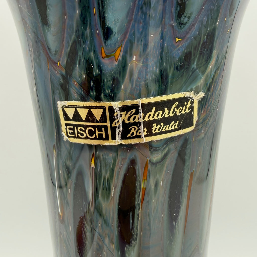 Eisch Studioglas Vase I Signiert & Etikett I Iridisierend Poesie in Glas 70er 80er I Handarbeit 22,3 cm Glashütte Eisch