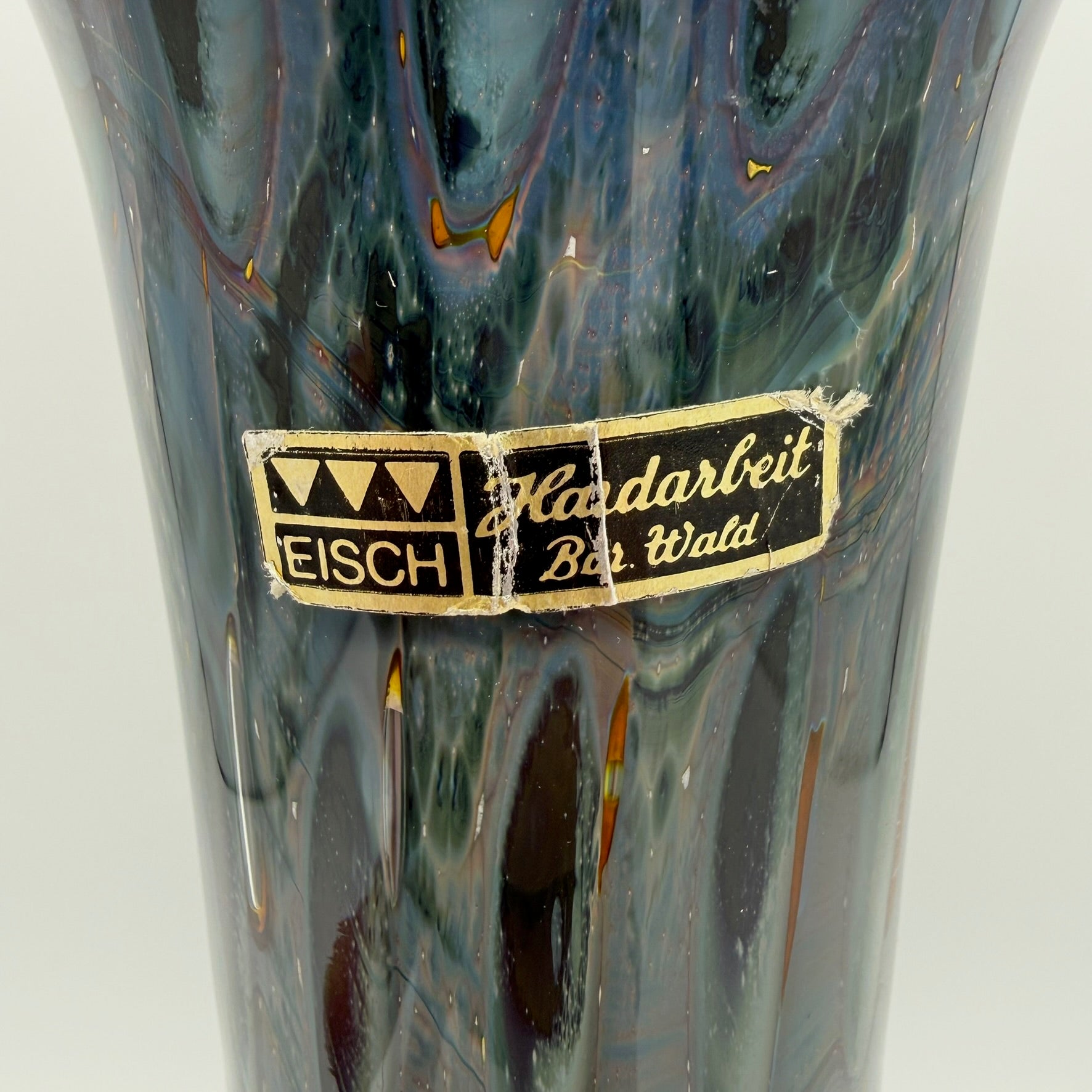 Eisch Studioglas Vase I Signiert & Etikett I Iridisierend Poesie in Glas 70er 80er I Handarbeit 22,3 cm Glashütte Eisch