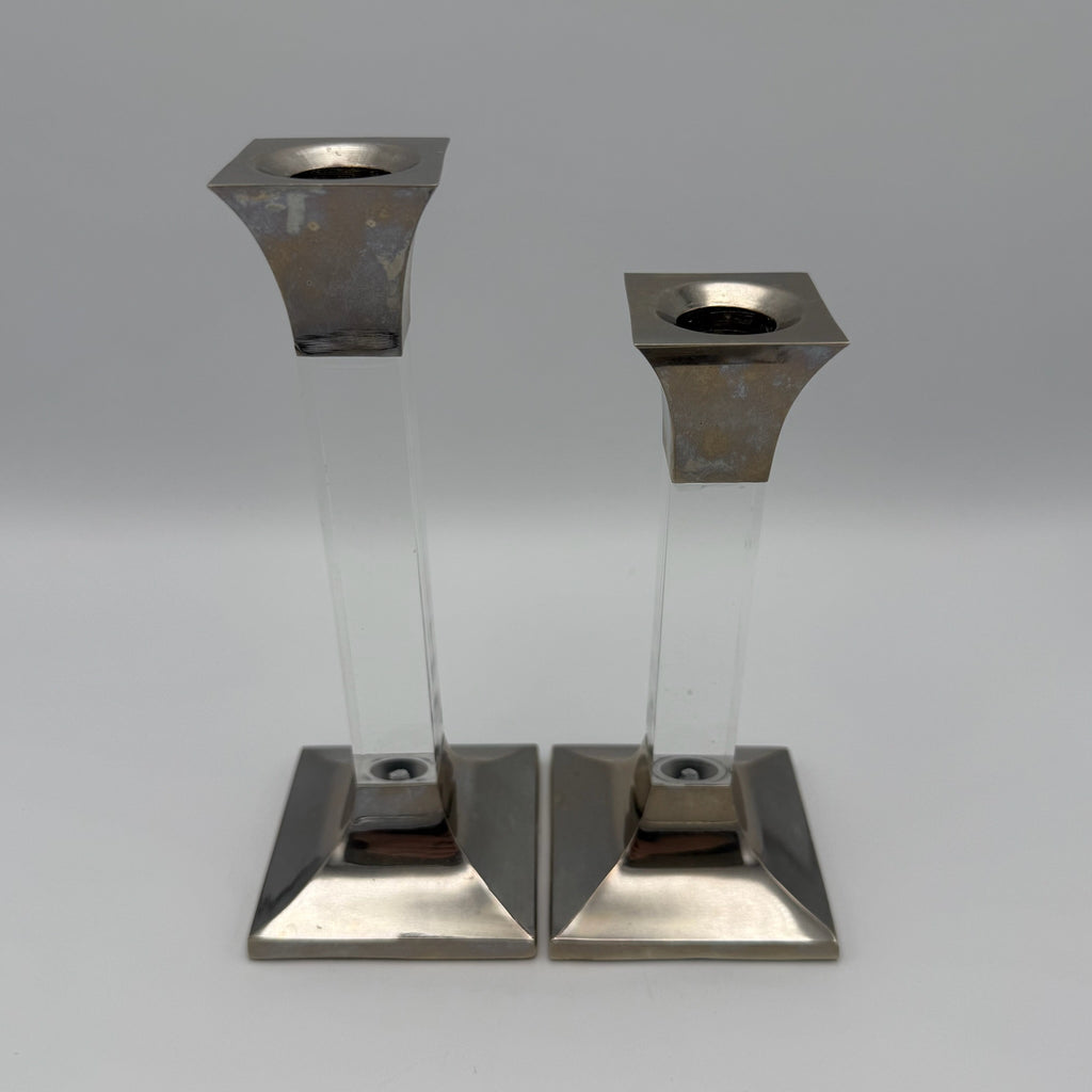 Paar Vintage Kerzenständer Lucite Acryl Silber Hollywood Regency 70er 80er Showroom Ansbach