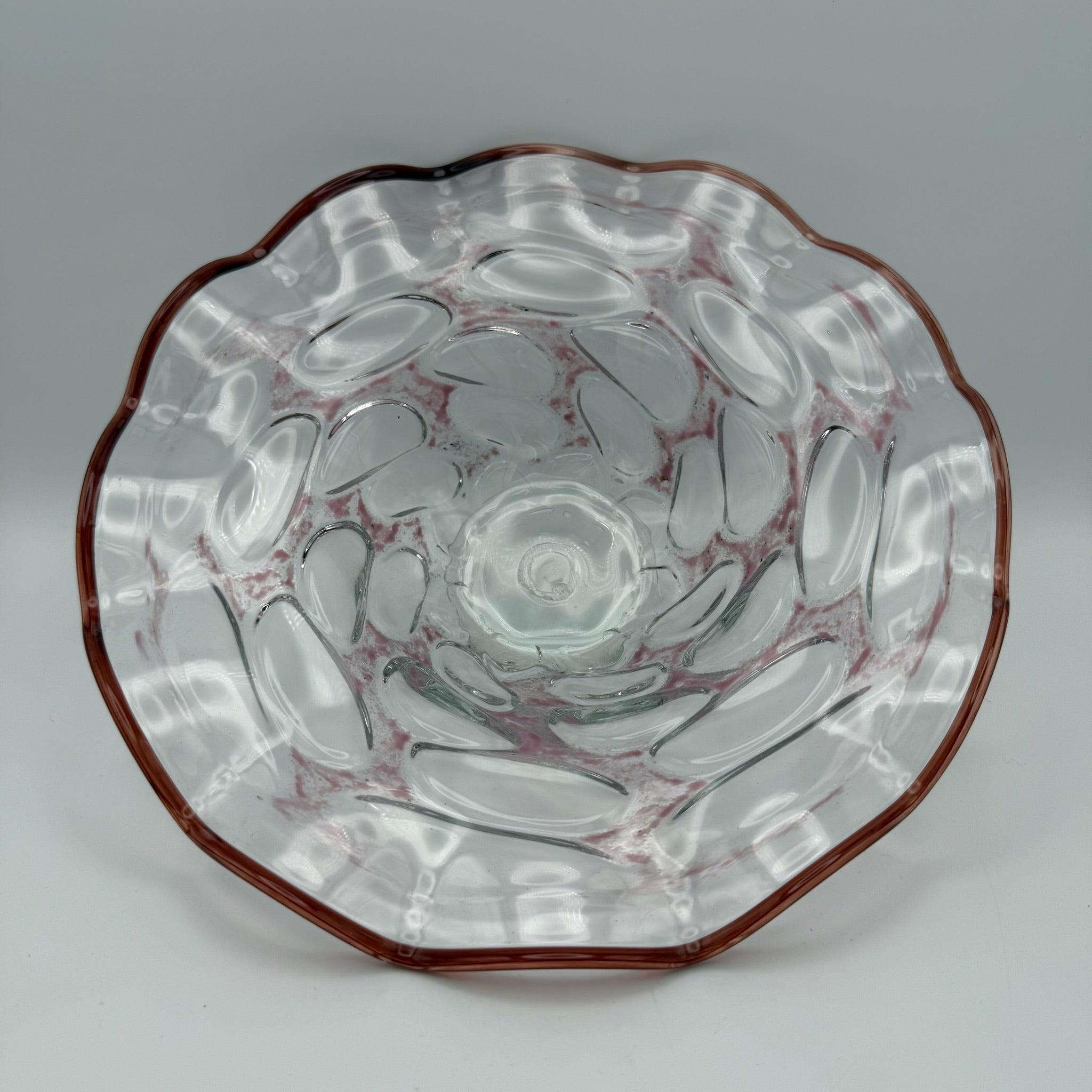 Erwin Gaschler Studioglas Schale I Unikat 1989 Signiert I Rostrot Rosé I Glaskunst Modern Art I 24,5 cm E. Gaschler