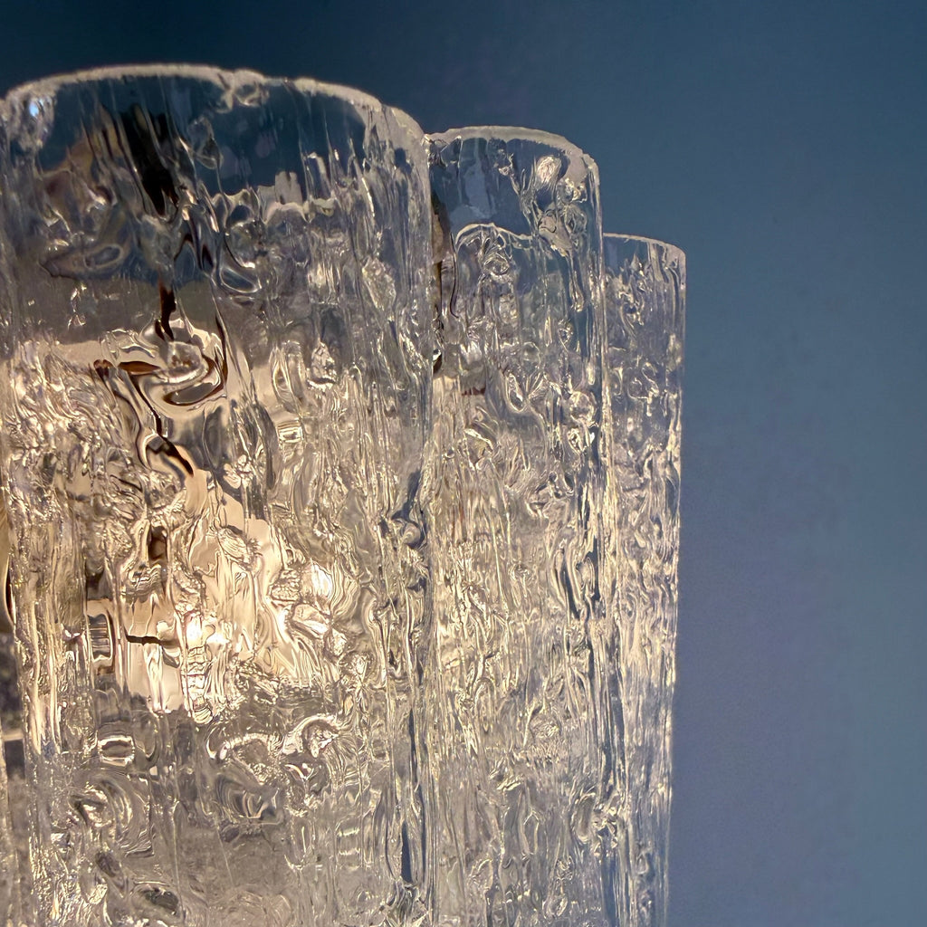 Kult Doria Leuchten Eisglas Plafonniere 40 cm I Monumentale Mid-Century Deckenlampe mit Glasröhren ca. 1960er Doria Leuchten