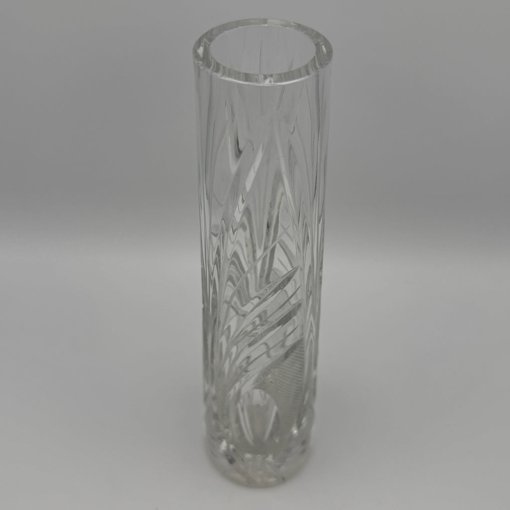 Vintage Kristallglas Vase I Zylindrisch I Geometrischer Schliff I Eisboden I 22 cm Showroom Ansbach