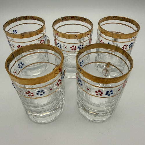 5x Vintage 50er Jahre Henkelgläser Goldrand Punktmuster Likörgläser Mid Century Showroom Ansbach