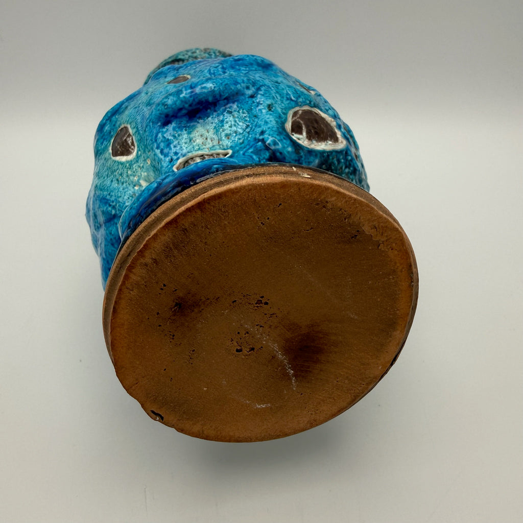 Brutalistische Fat Lava Keramik Vase von Charles Cart I Vallauris Frankreich 1960er I Blau Türkis Volkanique I Mit Original Etikett 18,8 cm Charles Cart
