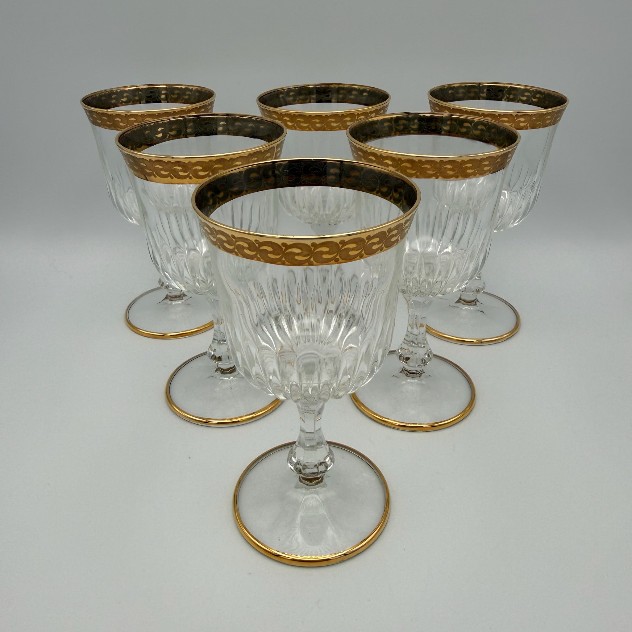 6x Vintage Longdrinkgläser Set Goldrand Wassergläser Kristall Mid Century 60er Showroom Ansbach
