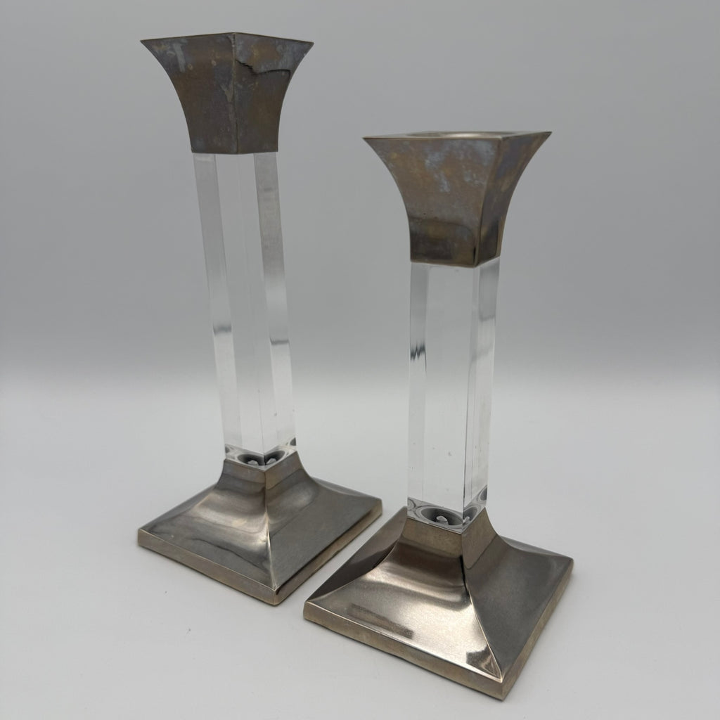 Paar Vintage Kerzenständer Lucite Acryl Silber Hollywood Regency 70er 80er Showroom Ansbach