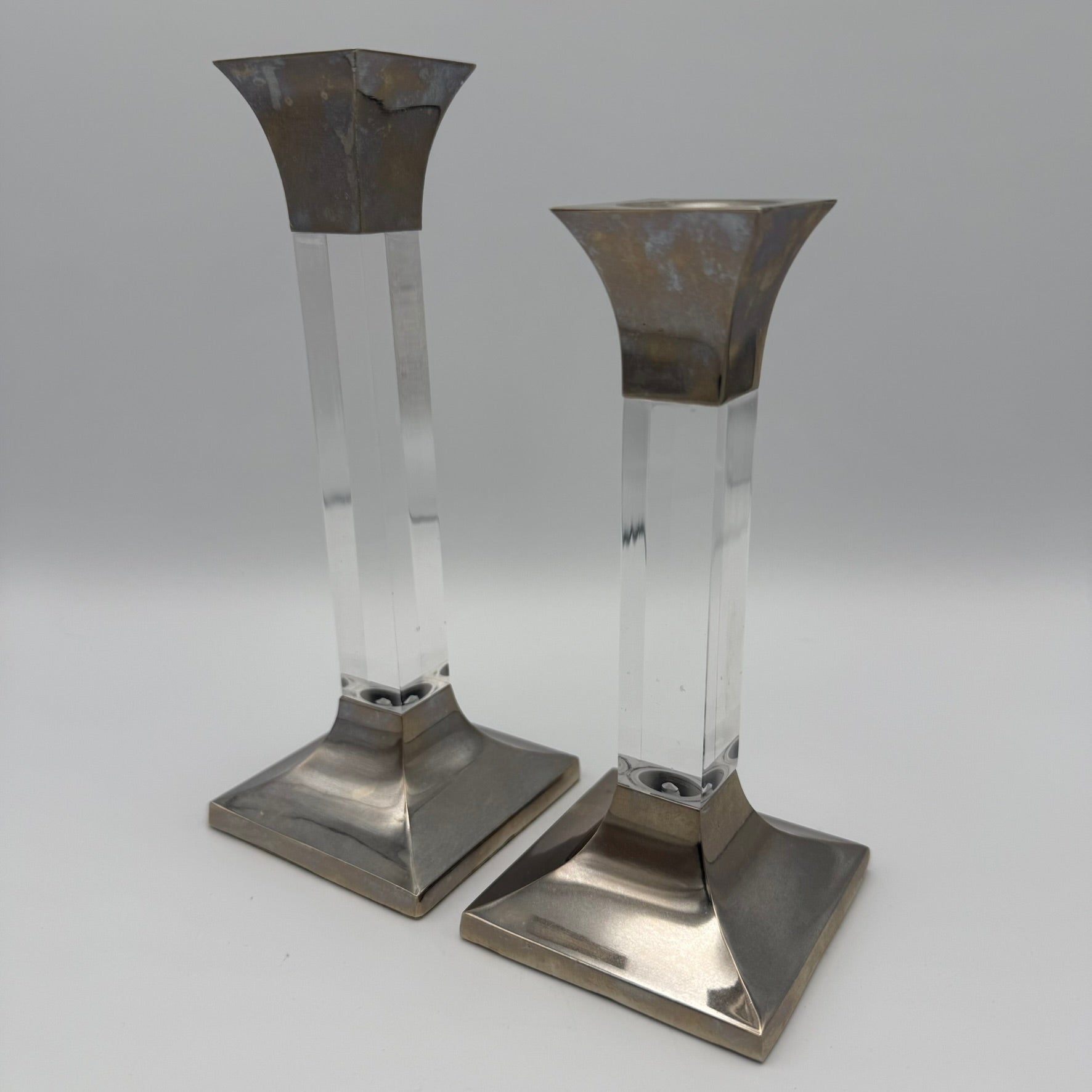 Paar Vintage Kerzenständer Lucite Acryl Silber Hollywood Regency 70er 80er Showroom Ansbach