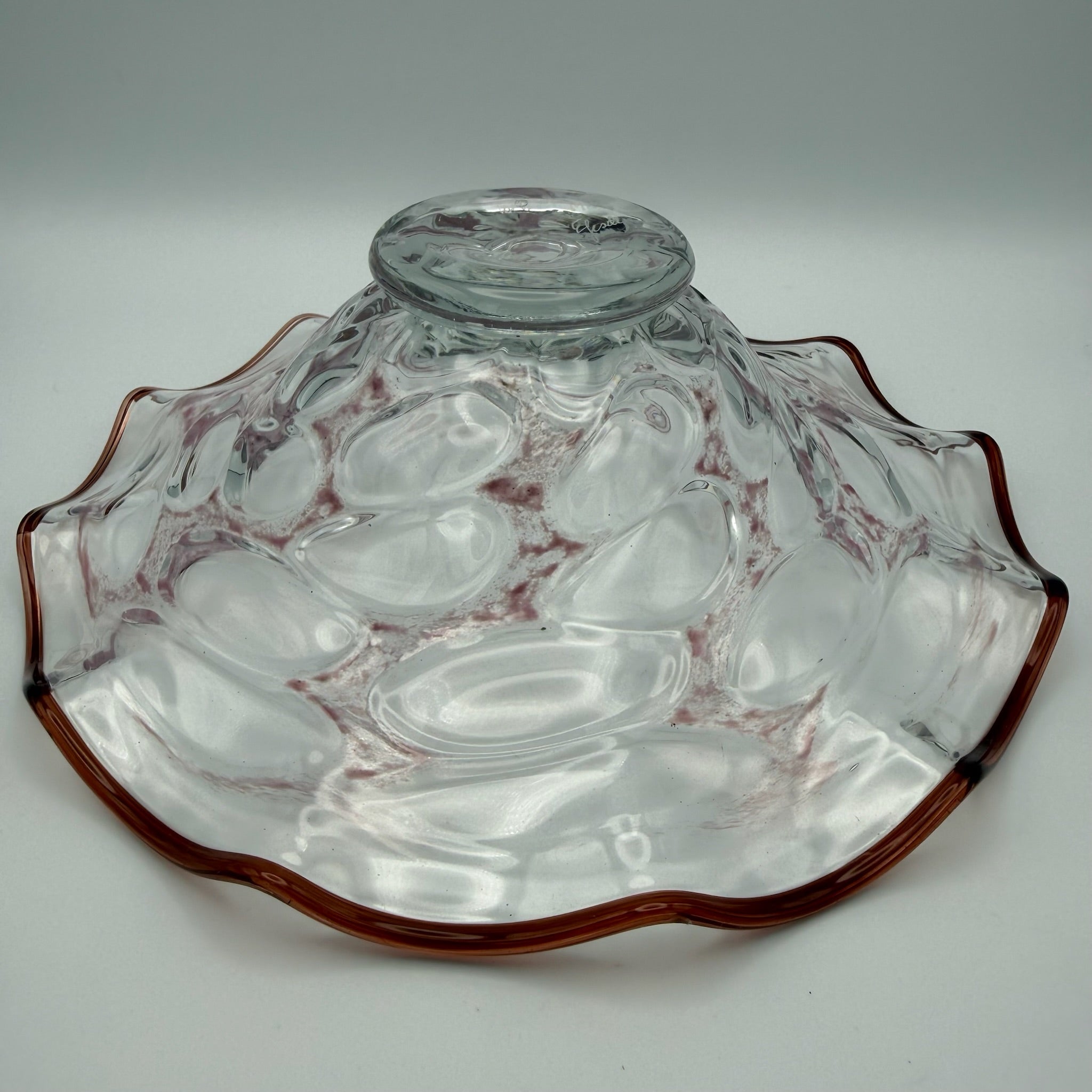 Erwin Gaschler Studioglas Schale I Unikat 1989 Signiert I Rostrot Rosé I Glaskunst Modern Art I 24,5 cm E. Gaschler