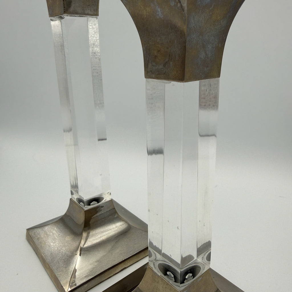 Paar Vintage Kerzenständer Lucite Acryl Silber Hollywood Regency 70er 80er Showroom Ansbach