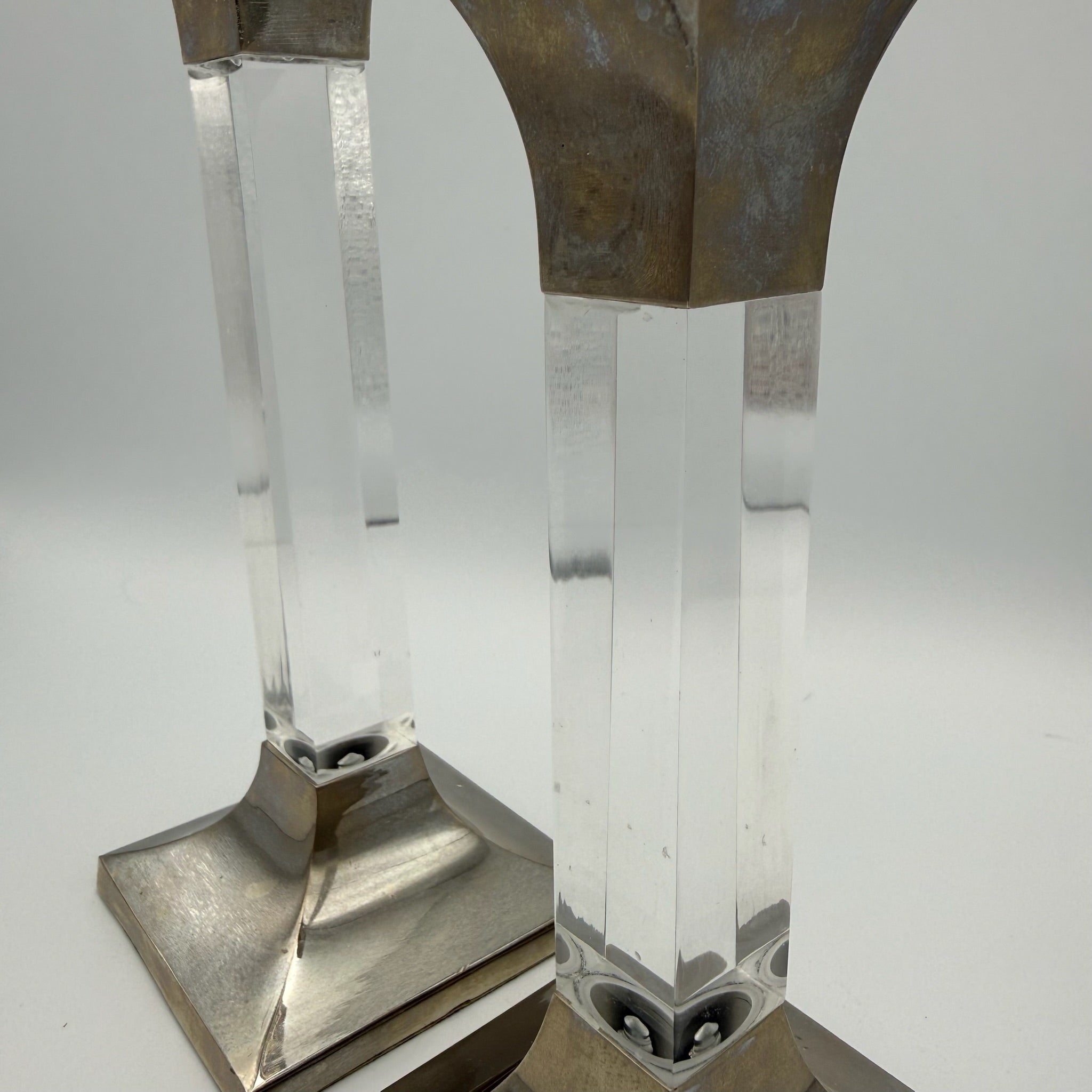 Paar Vintage Kerzenständer Lucite Acryl Silber Hollywood Regency 70er 80er Showroom Ansbach