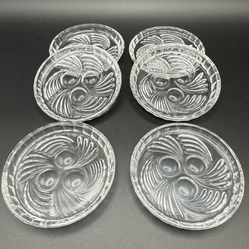 6x Uranglas Untersetzer Tellerchen Art Deco UV Glas fluoreszierend 8,5 cm Set Showroom Ansbach