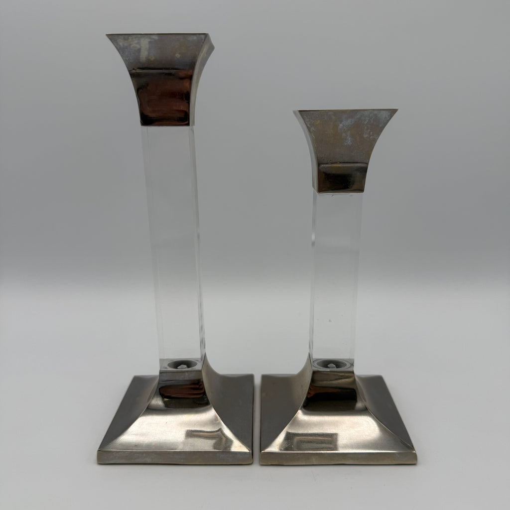 Paar Vintage Kerzenständer Lucite Acryl Silber Hollywood Regency 70er 80er Showroom Ansbach