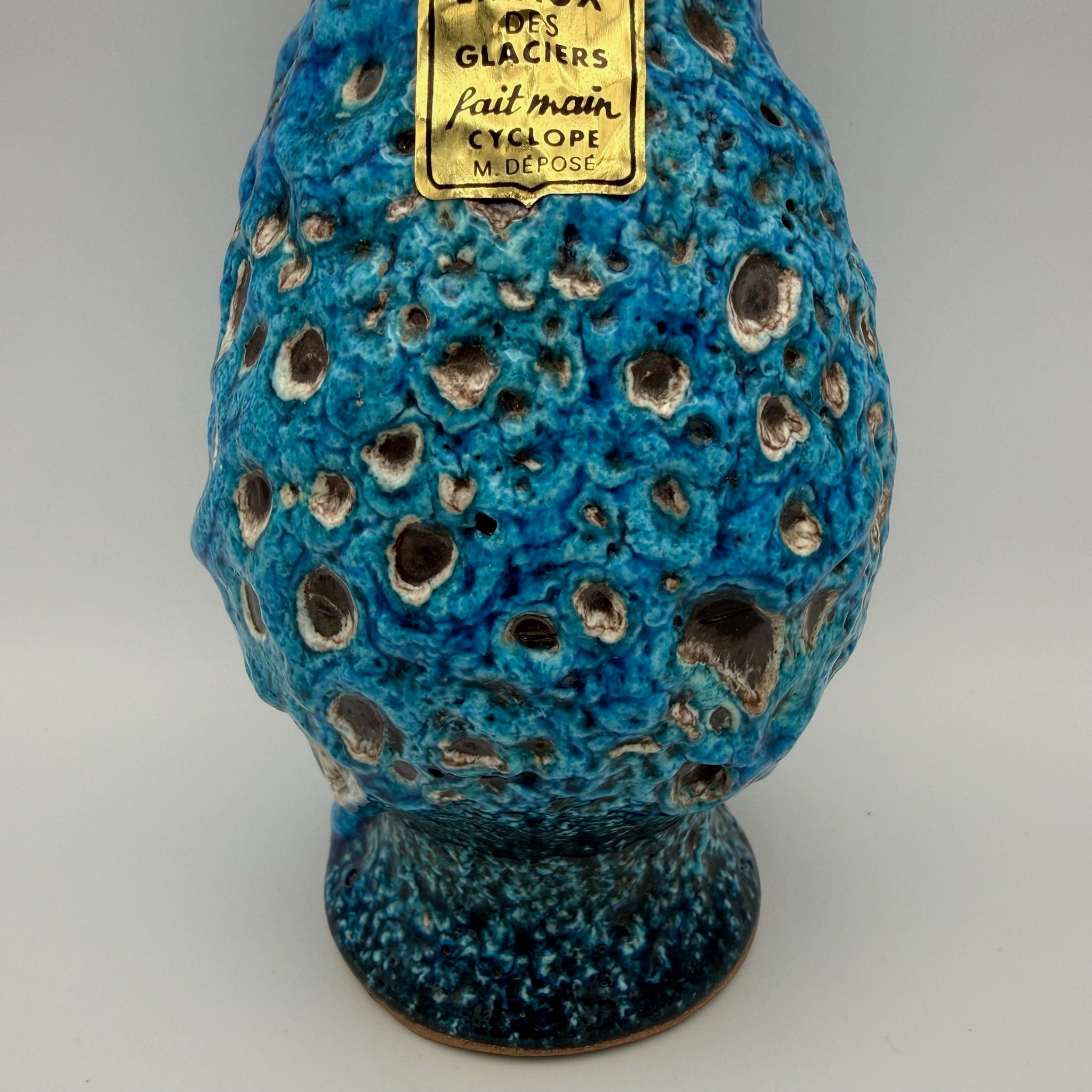 Brutalistische Fat Lava Keramik Vase von Charles Cart I Vallauris Frankreich 1960er I Blau Türkis Volkanique I Mit Original Etikett 18,8 cm Charles Cart