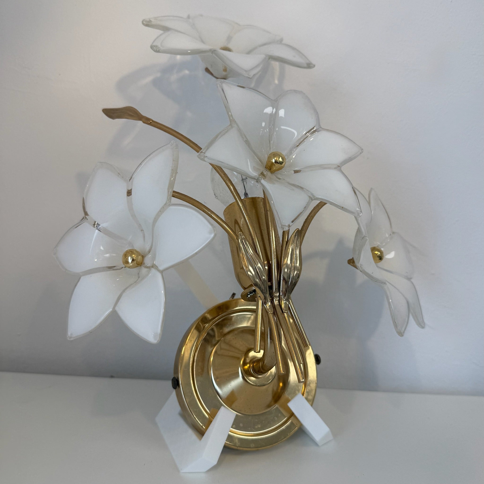3tlg. Paolo Venini Murano Glas Florentiner Set I 3-flammiger Kronleuchter & 2 Wandlampen 1970er I Italienisches Design Chrom I Rarität Showroom Ansbach