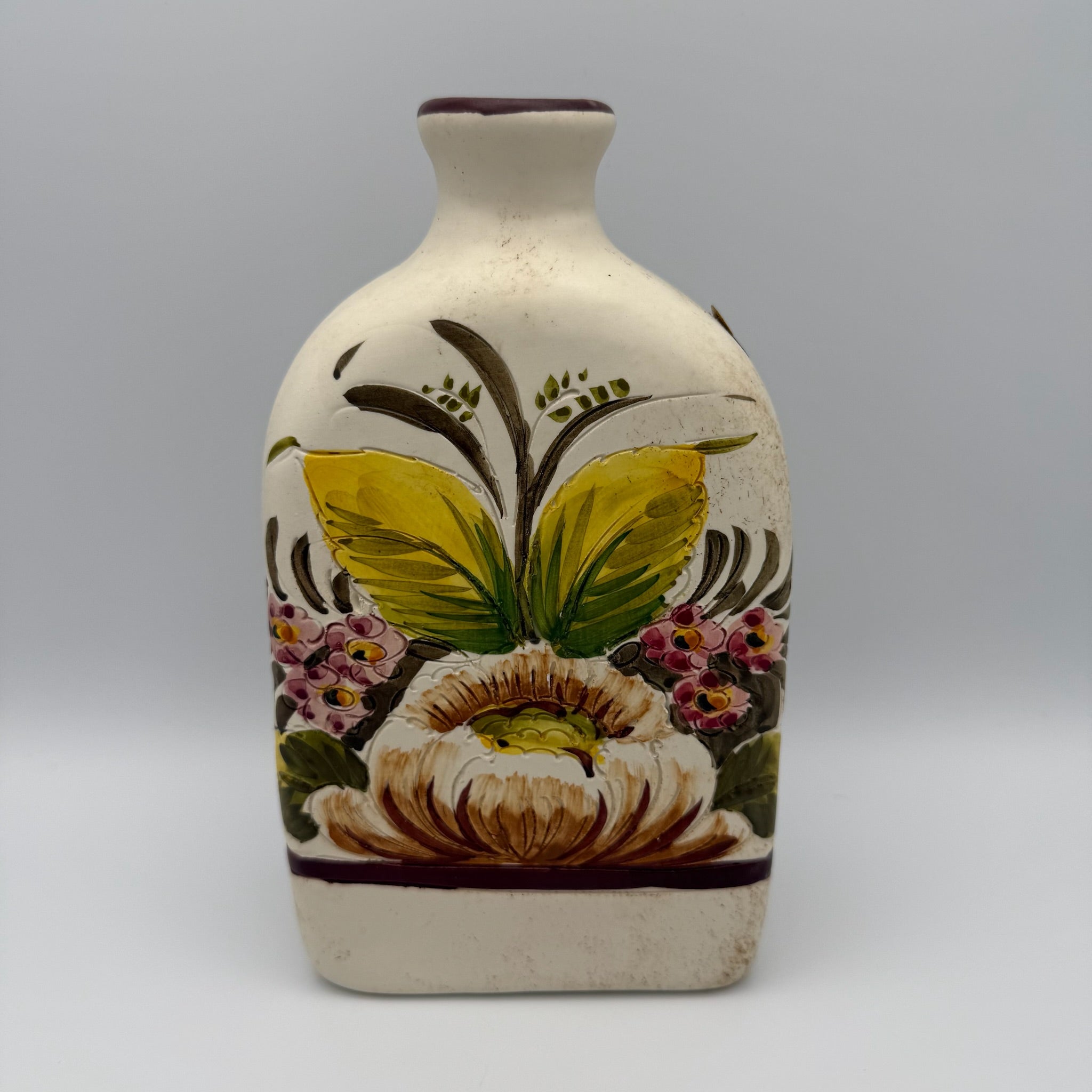 Original Toscana Keramik Flasche Handbemalt Blumen Blau Ölflasche Majolika Italien Showroom Ansbach