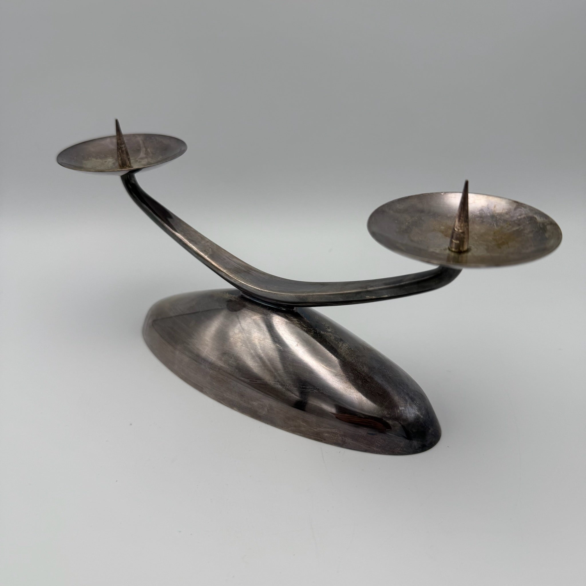 WMF Ikora Prunk-Kerzenleuchter I 2-flammig I Bauhaus- & Mid-Century-Klassiker I Versilbert I Originalzustand Patina I 1950er WMF
