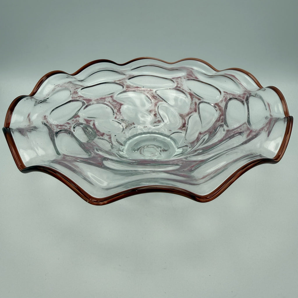 Erwin Gaschler Studioglas Schale I Unikat 1989 Signiert I Rostrot Rosé I Glaskunst Modern Art I 24,5 cm E. Gaschler