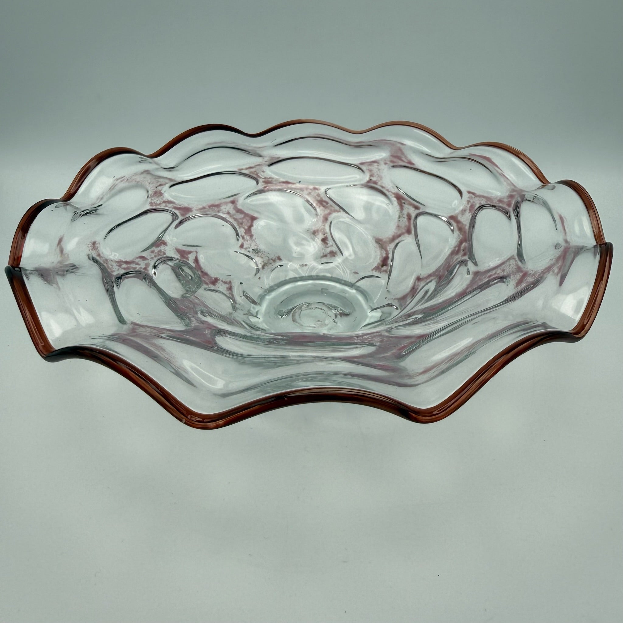 Erwin Gaschler Studioglas Schale I Unikat 1989 Signiert I Rostrot Rosé I Glaskunst Modern Art I 24,5 cm E. Gaschler