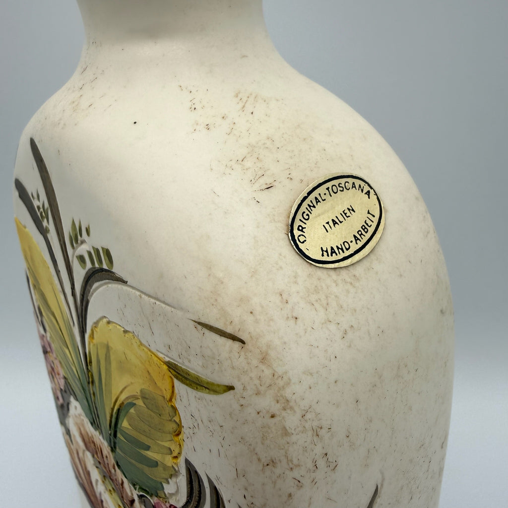 Original Toscana Keramik Flasche Handbemalt Blumen Blau Ölflasche Majolika Italien Showroom Ansbach