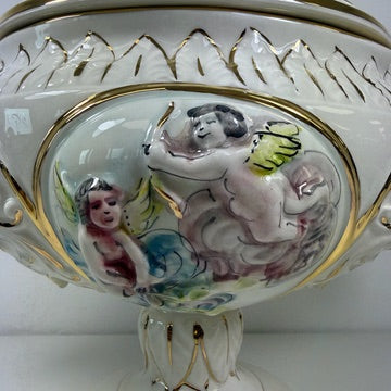 Prunkschale mit Deckel Keramus R. Capodimonte I Große Porzellan Terrine Handbemalt Gold I Italien um 1960 Keramos