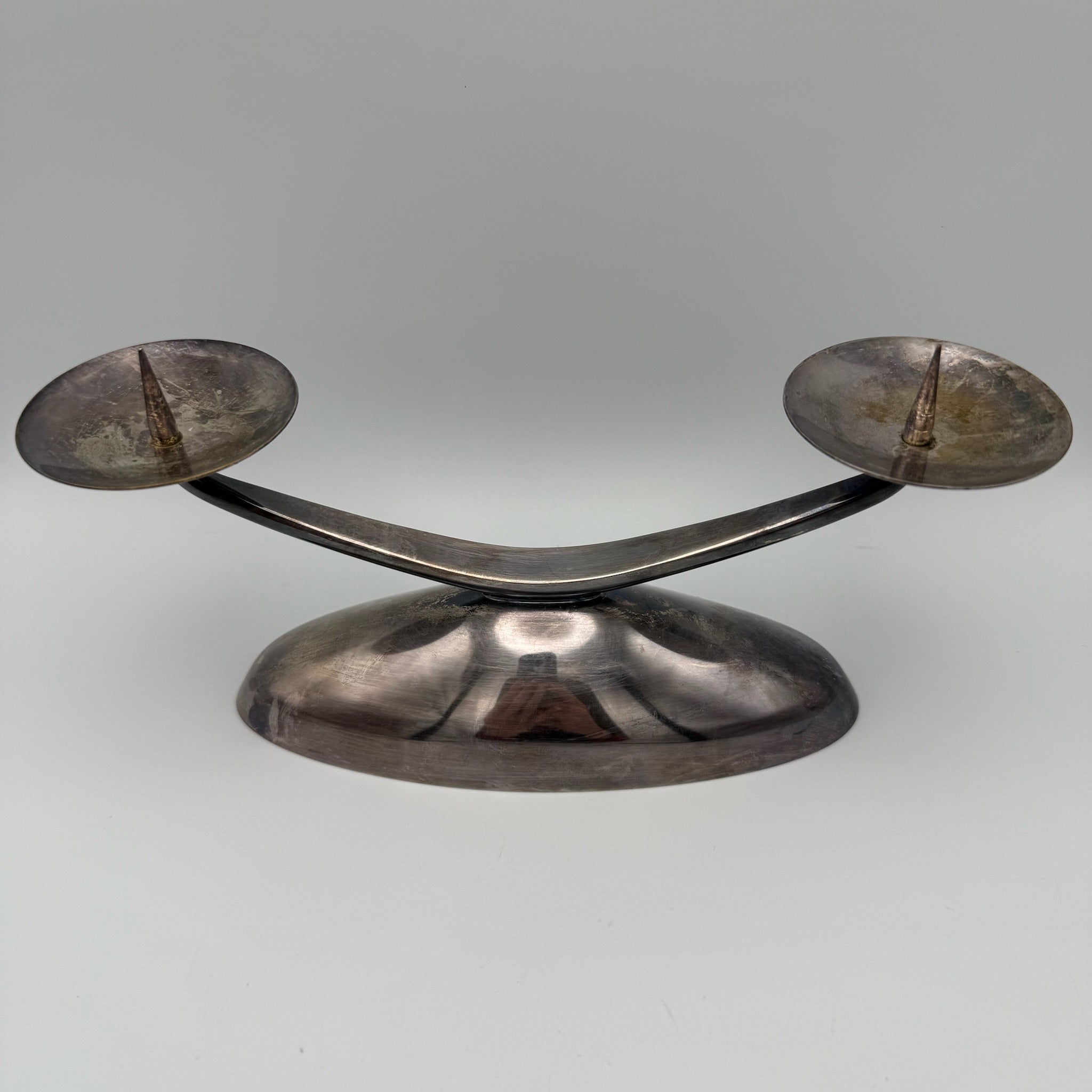 WMF Ikora Prunk-Kerzenleuchter I 2-flammig I Bauhaus- & Mid-Century-Klassiker I Versilbert I Originalzustand Patina I 1950er WMF