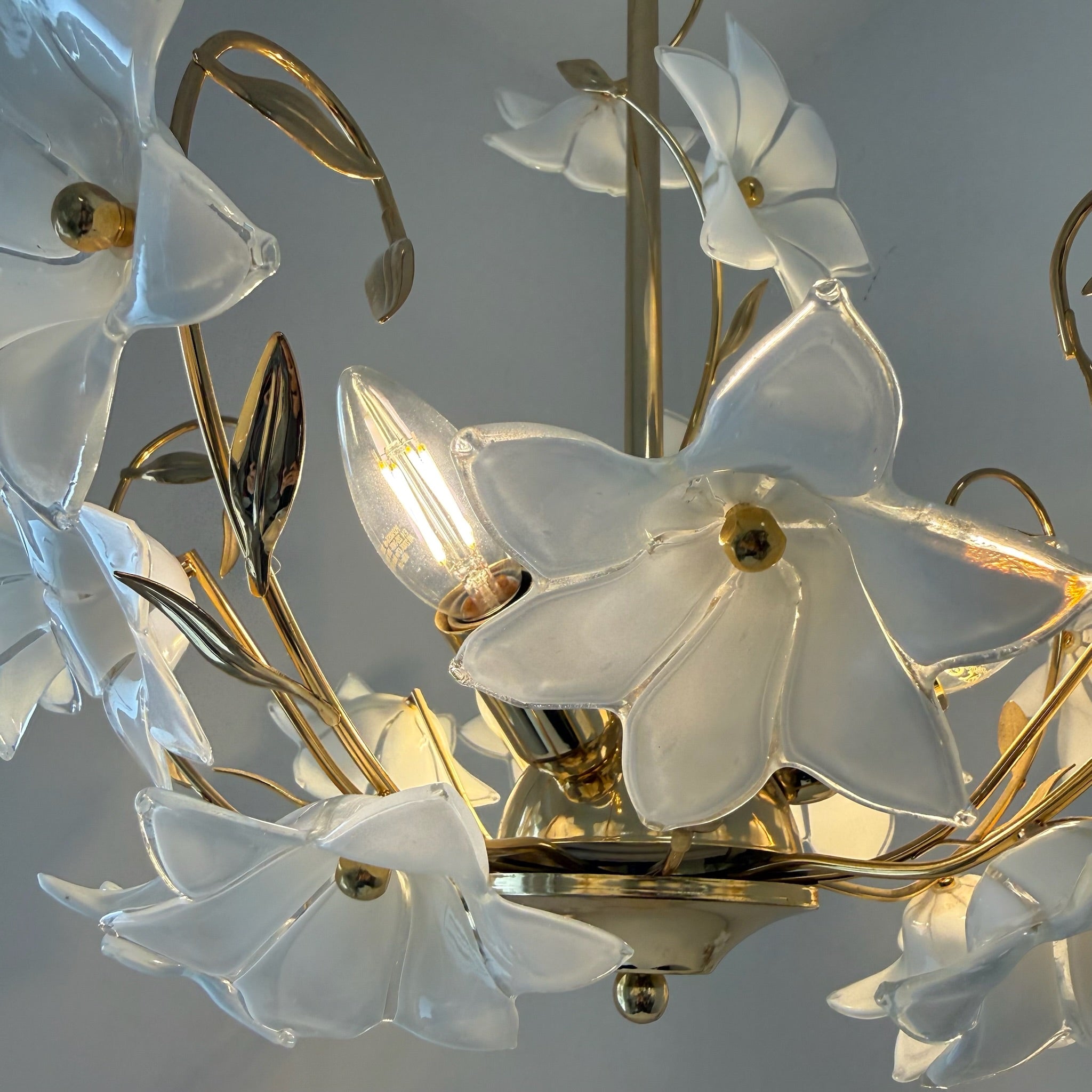 3tlg. Paolo Venini Murano Glas Florentiner Set I 3-flammiger Kronleuchter & 2 Wandlampen 1970er I Italienisches Design Chrom I Rarität Showroom Ansbach