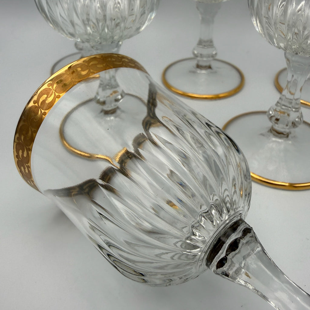 6x Vintage Longdrinkgläser Set Goldrand Wassergläser Kristall Mid Century 60er Showroom Ansbach