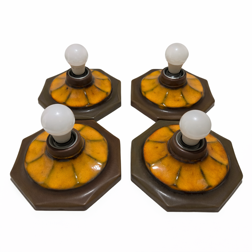 4x Vintage Keramik Wandleuchte Deckenleuchte Fat Lava 70er Orange Braun Set Showroom Ansbach