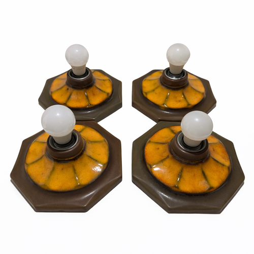 4x Vintage Keramik Wandleuchte Deckenleuchte Fat Lava 70er Orange Braun Set Showroom Ansbach