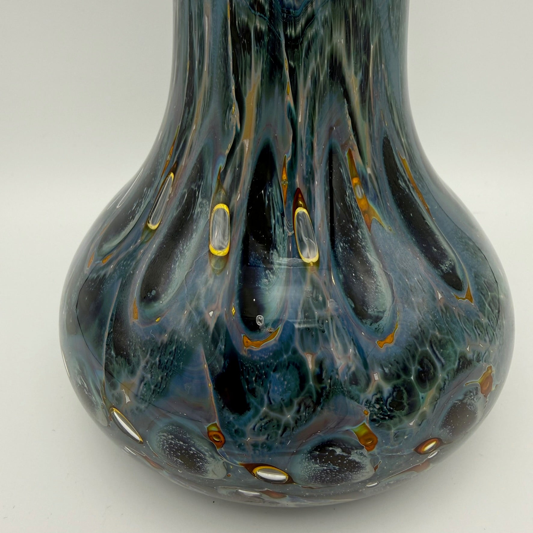 Eisch Studioglas Vase I Signiert & Etikett I Iridisierend Poesie in Glas 70er 80er I Handarbeit 22,3 cm Glashütte Eisch