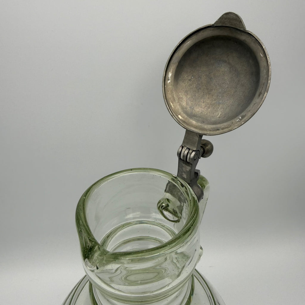 Antikes Waldglas Wein Krug I Zinndeckel I Mundgeblasen Abriss I Historismus um 1900 I 25 cm Showroom Ansbach