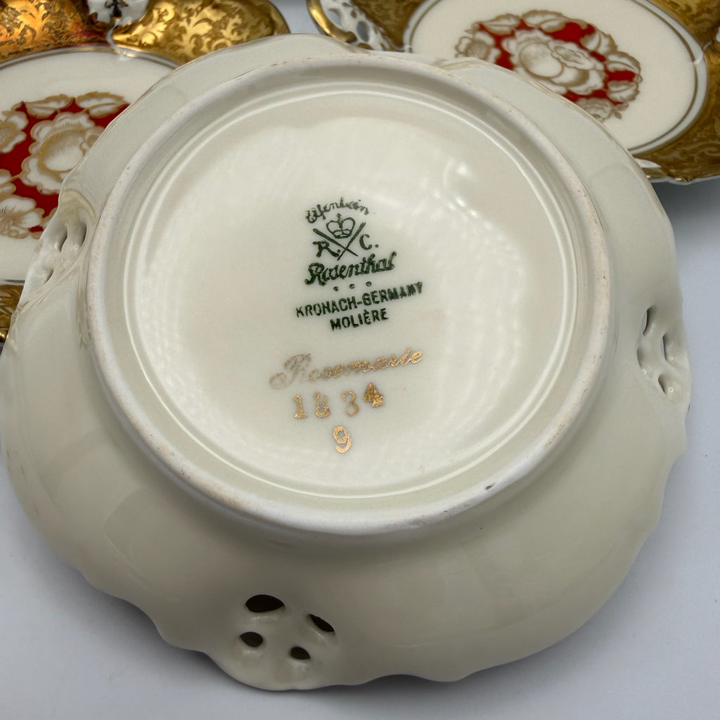 5er Set antike Rosenthal Kronach Tellerchen I Dekor Rosemarie I Konfektteller Goldrand 1920er Vintage Rosenthal