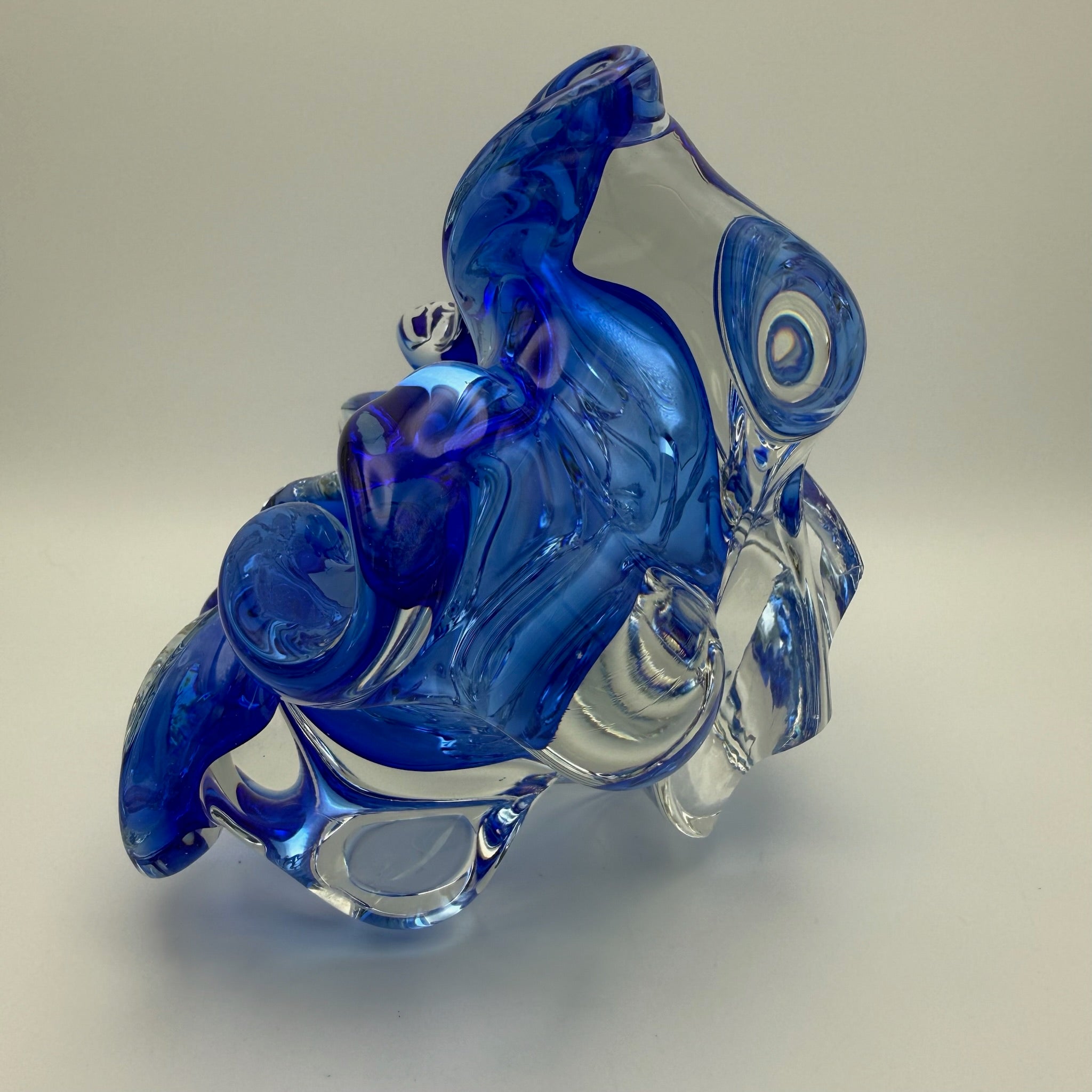 Vintage Murano Stil Glas Schale Blau Blütenform Sommerso Kunstglas 60er 70er Showroom Ansbach