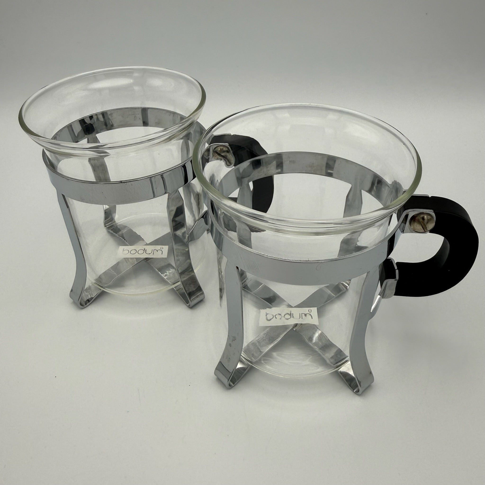 Vintage Bodum Teekanne mit 2 Tassen I Glas & Chrom – Mid Century Design I 3-teiliges Set Bodum