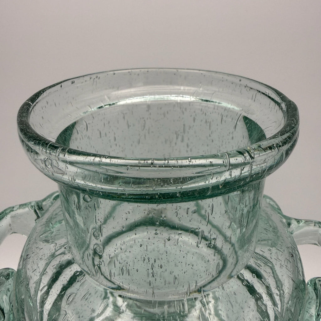 Schwere Vintage Glasvase mit 2 Henkeln I Mundgeblasen I Amphorenform Mid-Century Kunstglas I Makellos 21 cm Showroom Ansbach